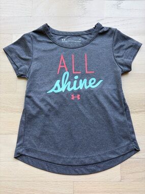 Under Armour Gray Tee with Pink and Aqua Graphic "All Shine"